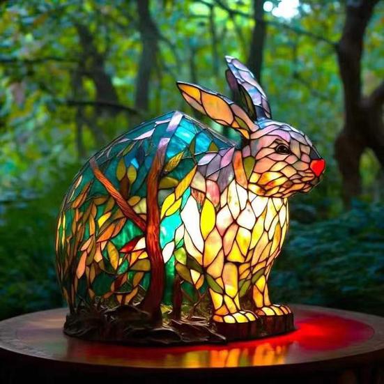 Stained Glass Animal Table Lamp Battery Operated Vintage Animal Night Light Home Office