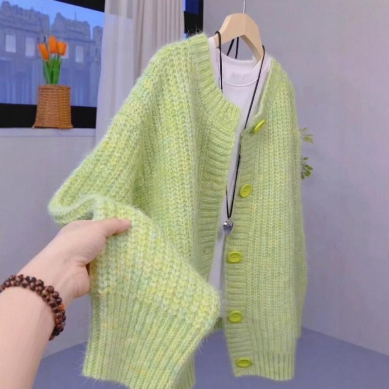 Модная мягкая вязаная кардиган-куртка с круглым вырезом, однобортная, из толстой шерсти, женская, осенне-зимняя, шикарный свитер