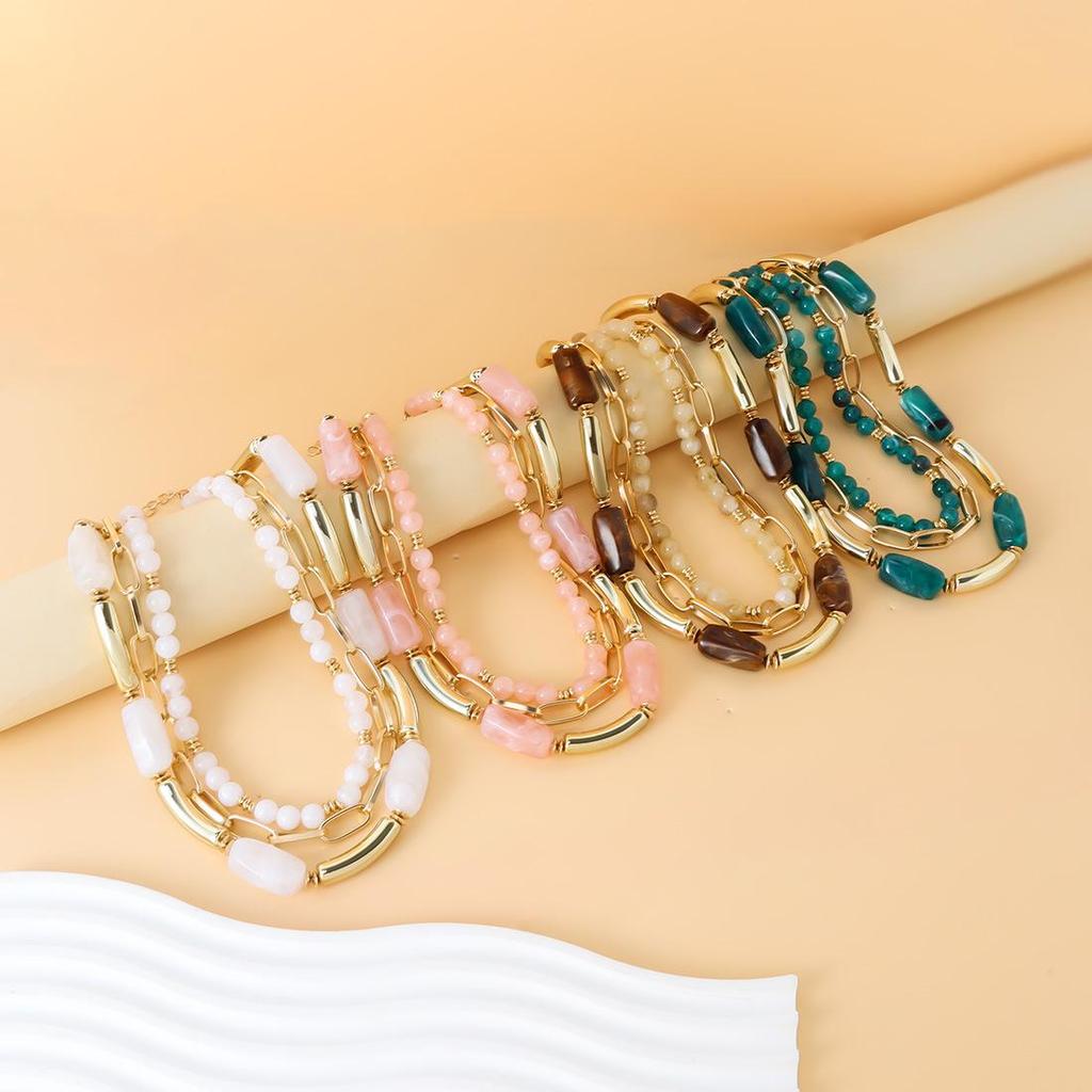 European & American Multi-Layer Geometric Beaded Necklace - Creative Design (NK27260)