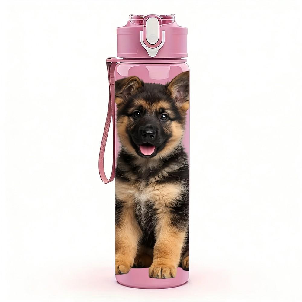1PC German Shepherd Dog 750ml Color Plastic Sports Water Bottle Leakproof Flip Straw Lid Suitable for Sports Office Home Use