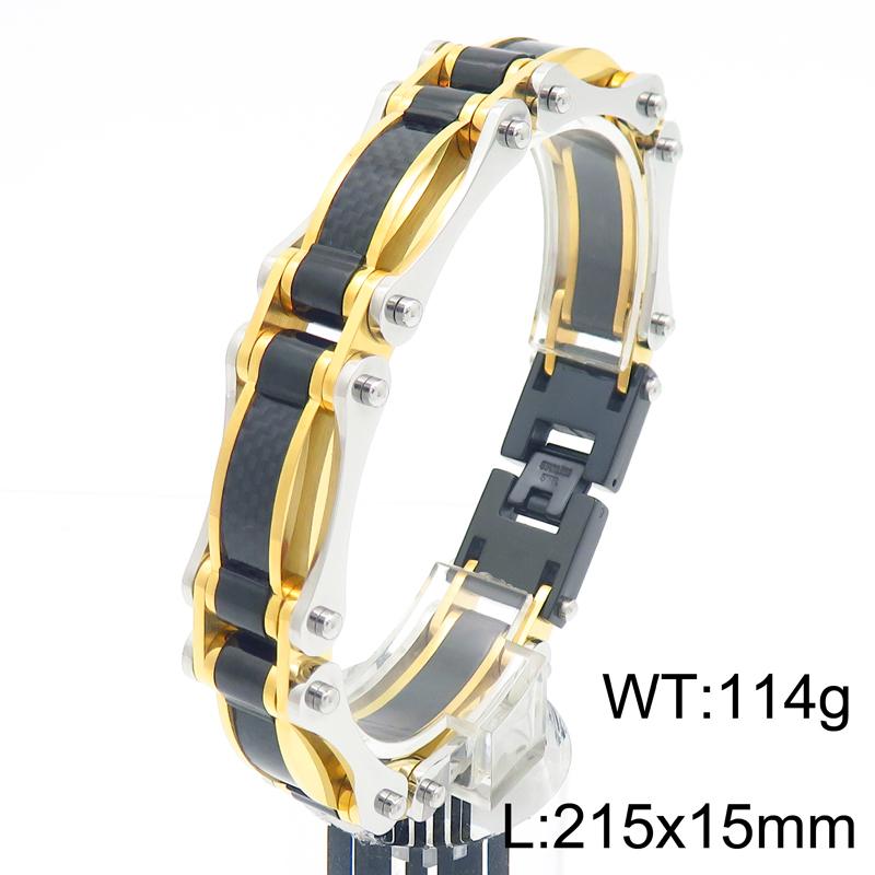 15MM Width Black Fibre Motorcycle Chain Man Bracelet for Men Casting Gold Color 316L Stainless Steel Men's Bracelets & Bangles