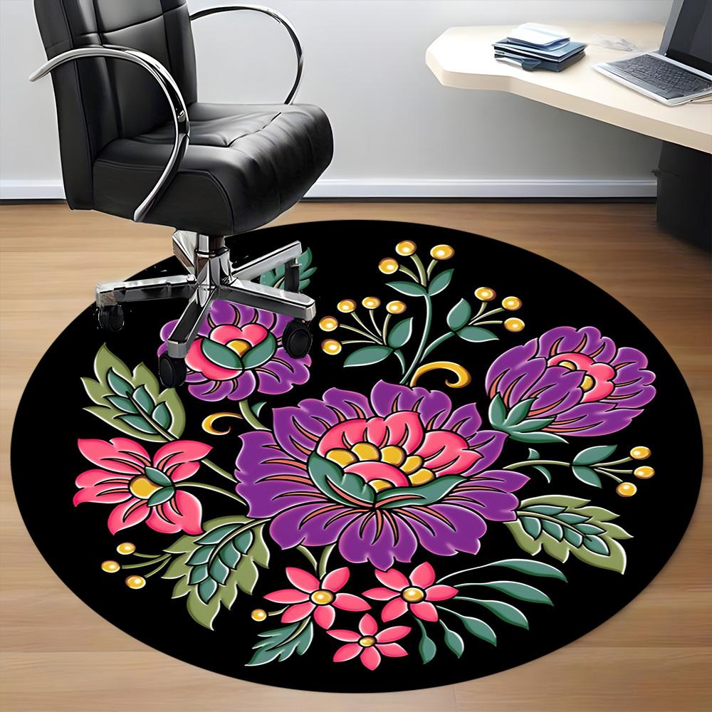 1PC Floral Embroidery Pattern Chair Carpet for Office, Indoor Non-Slip Washable Carpet, Soft Comfortable Mat For Office Room yy250930296