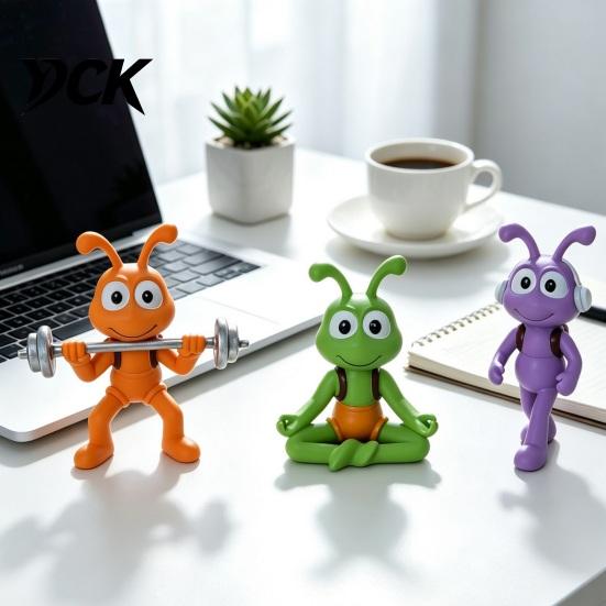 Cute Cartoon Animal Desk Accessories Fitness Ant Resin Figurines, Meditation Weightlifting Headphones Walking Decorative Figures for Indoor