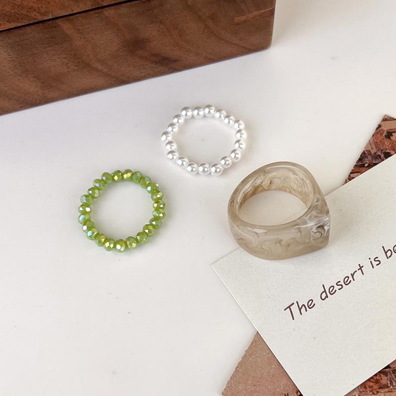 3 шт. новые винтажные красочные акриловые жемчужные кольца, набор геометрических темпераментных колец из смолы для женщин, корейские модные ювелирные изделия, подарки
