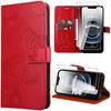 Protective Case - BOOLING - for iPhone 16e - Red Leather Effect with Butterfly Pattern - 2 Tempered Glasses