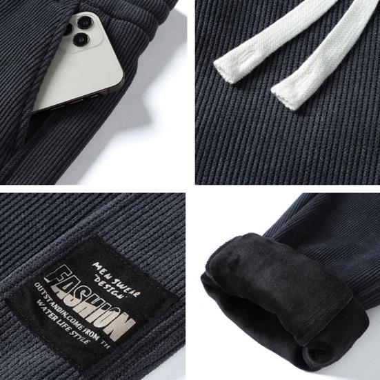 Winter Fall Men Sport Pants Loose Drawstring Elastic Waist Thick Plush Pockets Plus Size Ankle-banded Solid Color Exercise Trousers Sweatpants