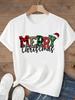 (Asian Size) Tee Top Festival  Merry Christmas New Year Holiday Women Letter Sweet Cute 90s Print Lady Short Sleeve Fashion Graphic T-shirts