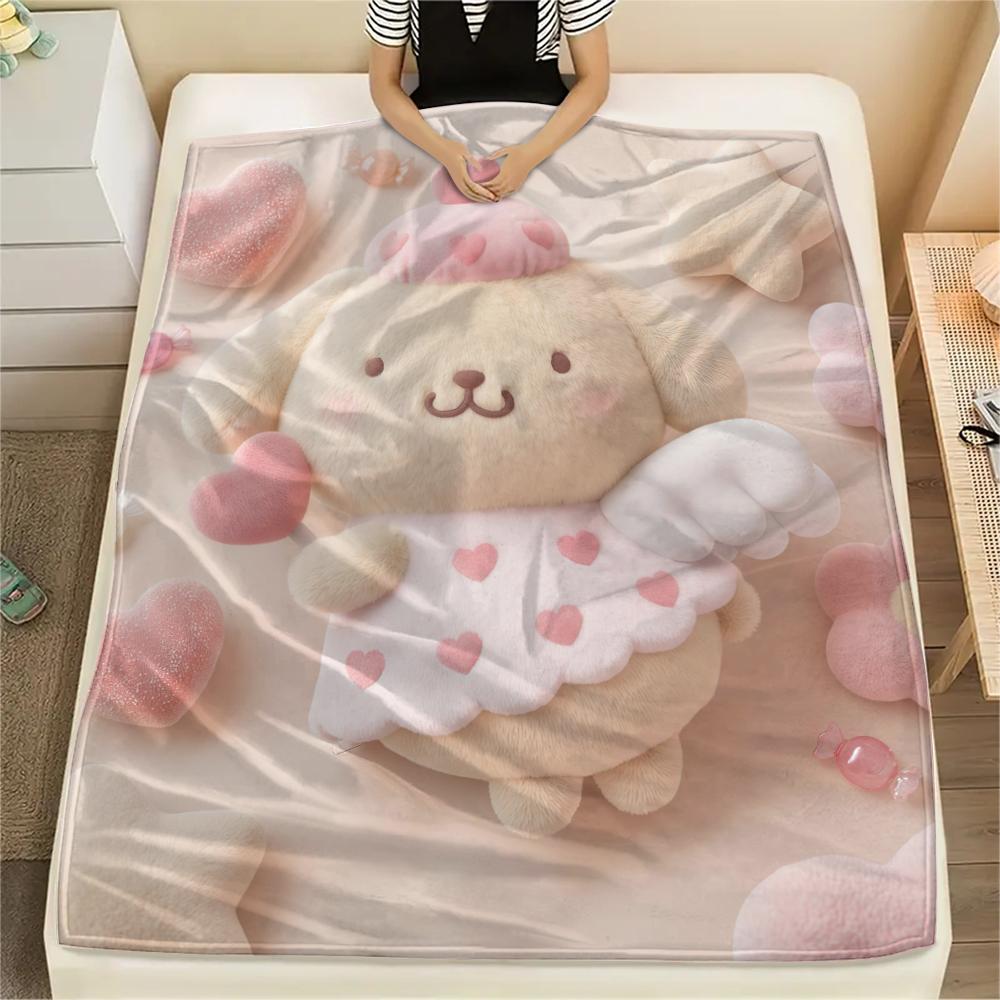 1 шт. Фланелевое одеяло с принтом Pompompurin, Высокое качество, Для всех сезонов, Декор для дома, Тепло и уют, Идеально для Рождественских подарков