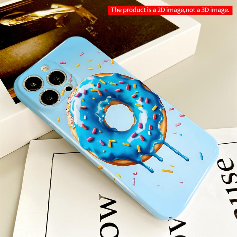 2DFlat Blue Glaze Donut with Sprinkles Phone Case All inclusive film hard iPhone case, compatible with iPhone 18 Pro Max 17 16 15 14 13 12 11