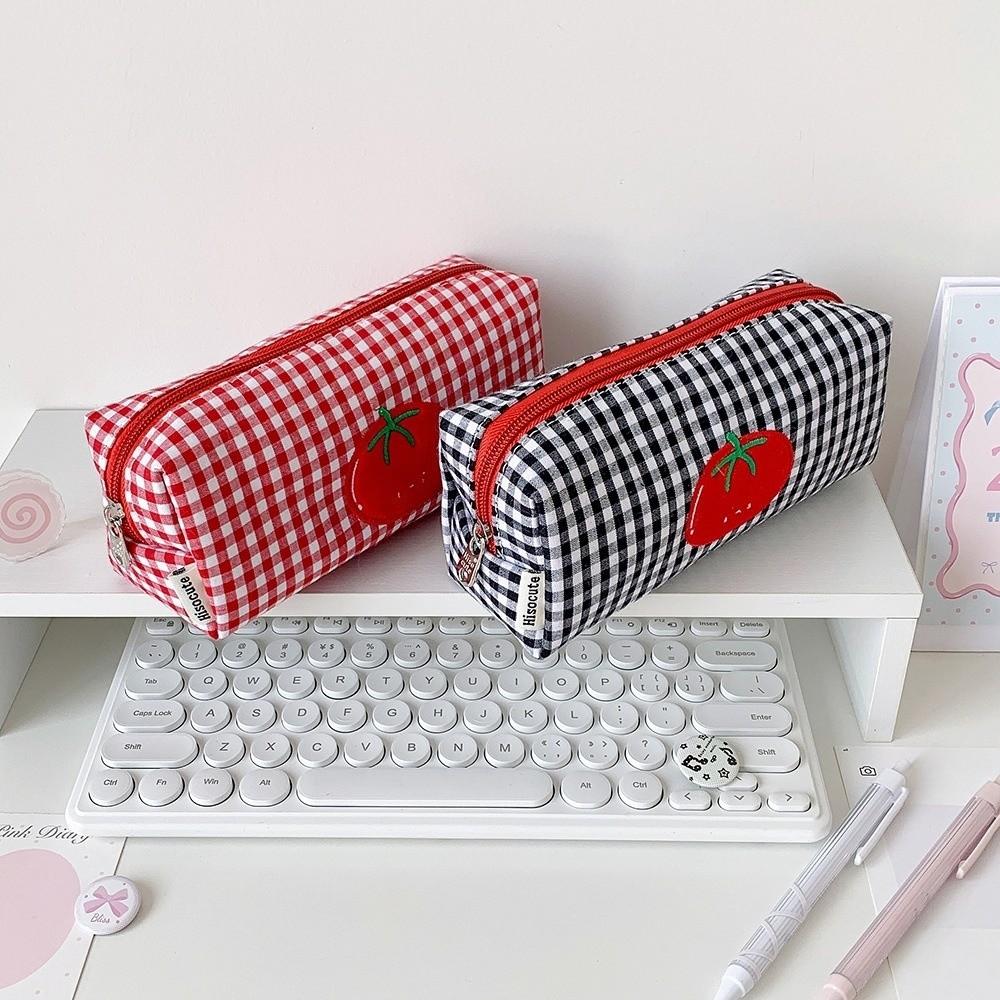 Cloth Checkered Fruit Plaid Stationery Bag Tomato Pen Bag Pencil Pouch Girl Kids Children