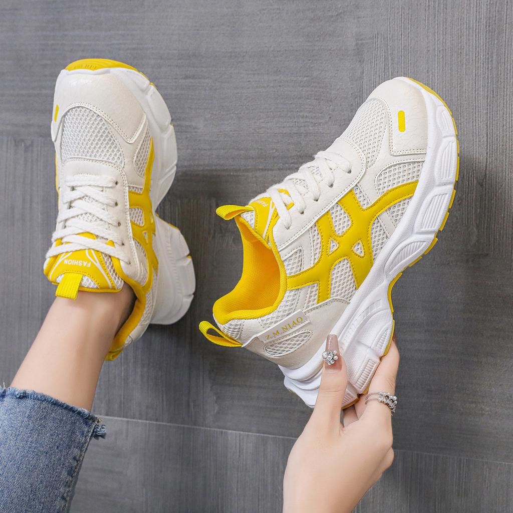 Кожаный тренд жареные уличные дышащие полые кроссовки папы женщины 2025 новый летний милый крутой толстоподошвенный сетчатый универсальный спортивный обувь