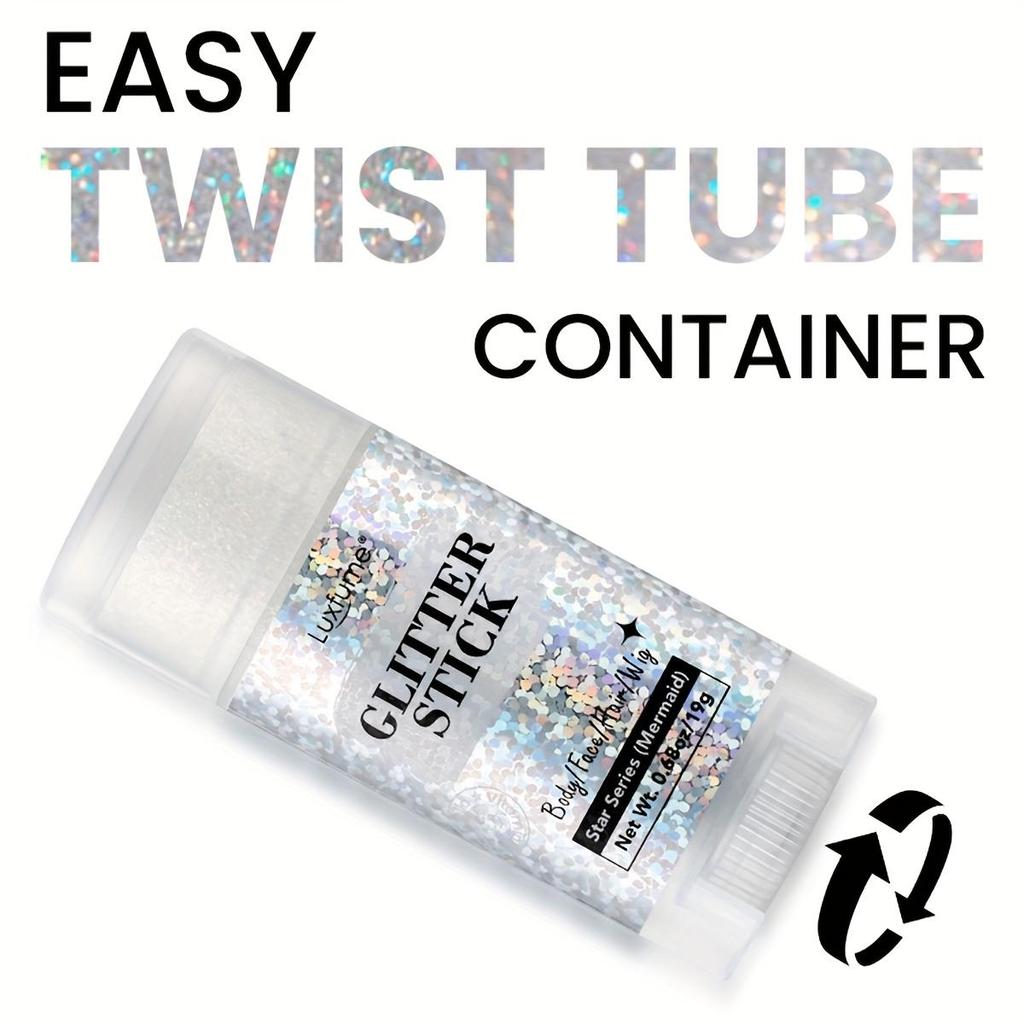 Серебристый глиттер-стик, Макияж для рождественской вечеринки и рейва, Стойкий, Легко снимается, Идеально подходит для лица, волос и тела - 16 г