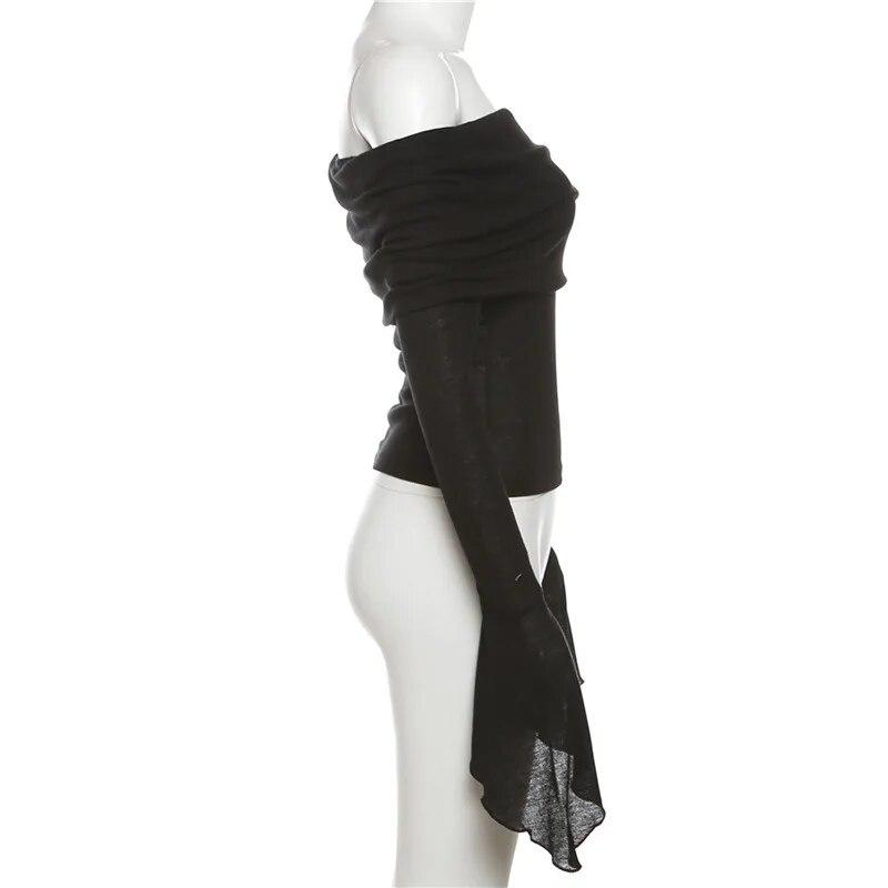 Y2k Эстетические женские полупрозрачные футболки с вырезом и длинным рукавом, однотонные повседневные футболки, винтажные сексуальные милые футболки с открытыми плечами