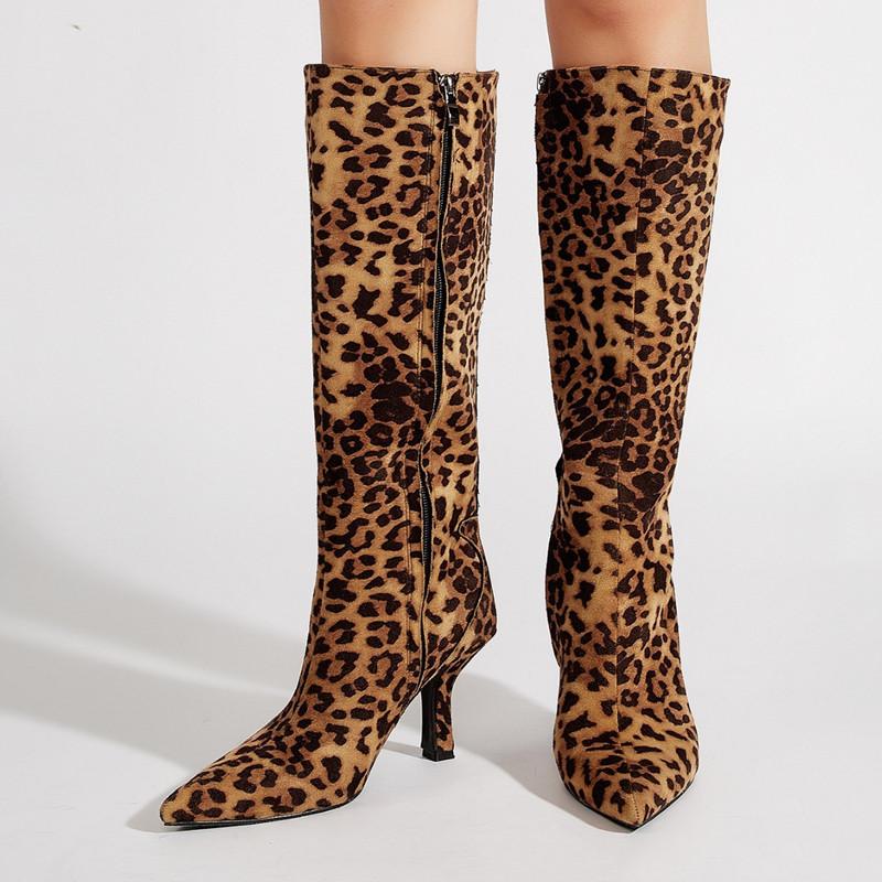 Fashion 2025 Autumn Winter Snake Pattern Patent Leather Women Knee-high Boots Elegant Pointed Toe High Heels Fashion Party Boots Shoes