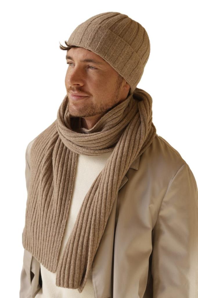 Trevor Ribbed Unlined Wool Cap, Dark Beige