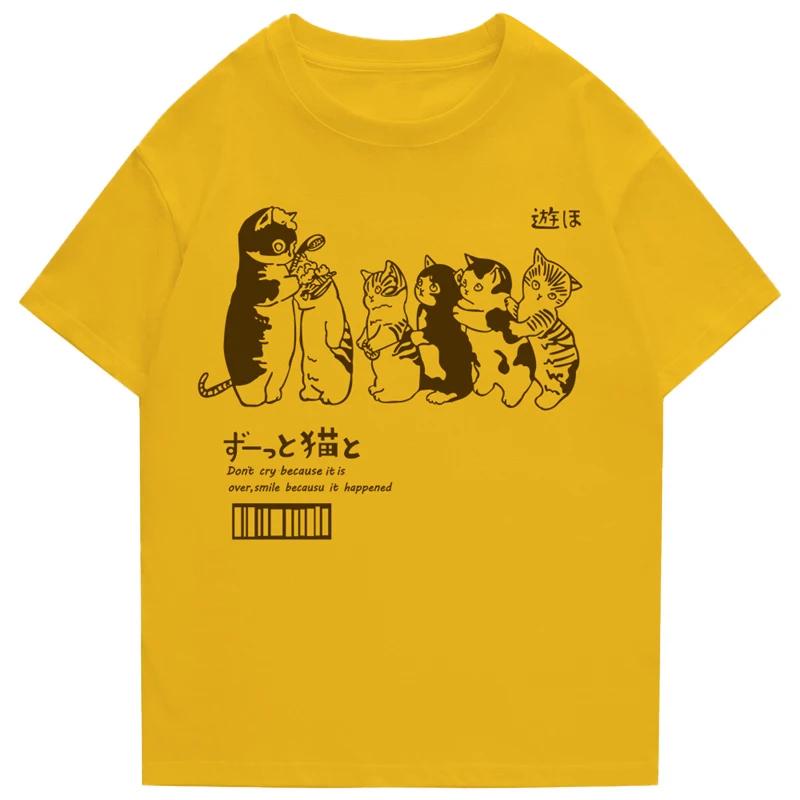 Футболка унисекс с принтом «Кошачий душ», 100% хлопок, уличная одежда в стиле хип-хоп, женские футболки, повседневные топы в стиле Харадзюку с коротким рукавом и свободными рукавами