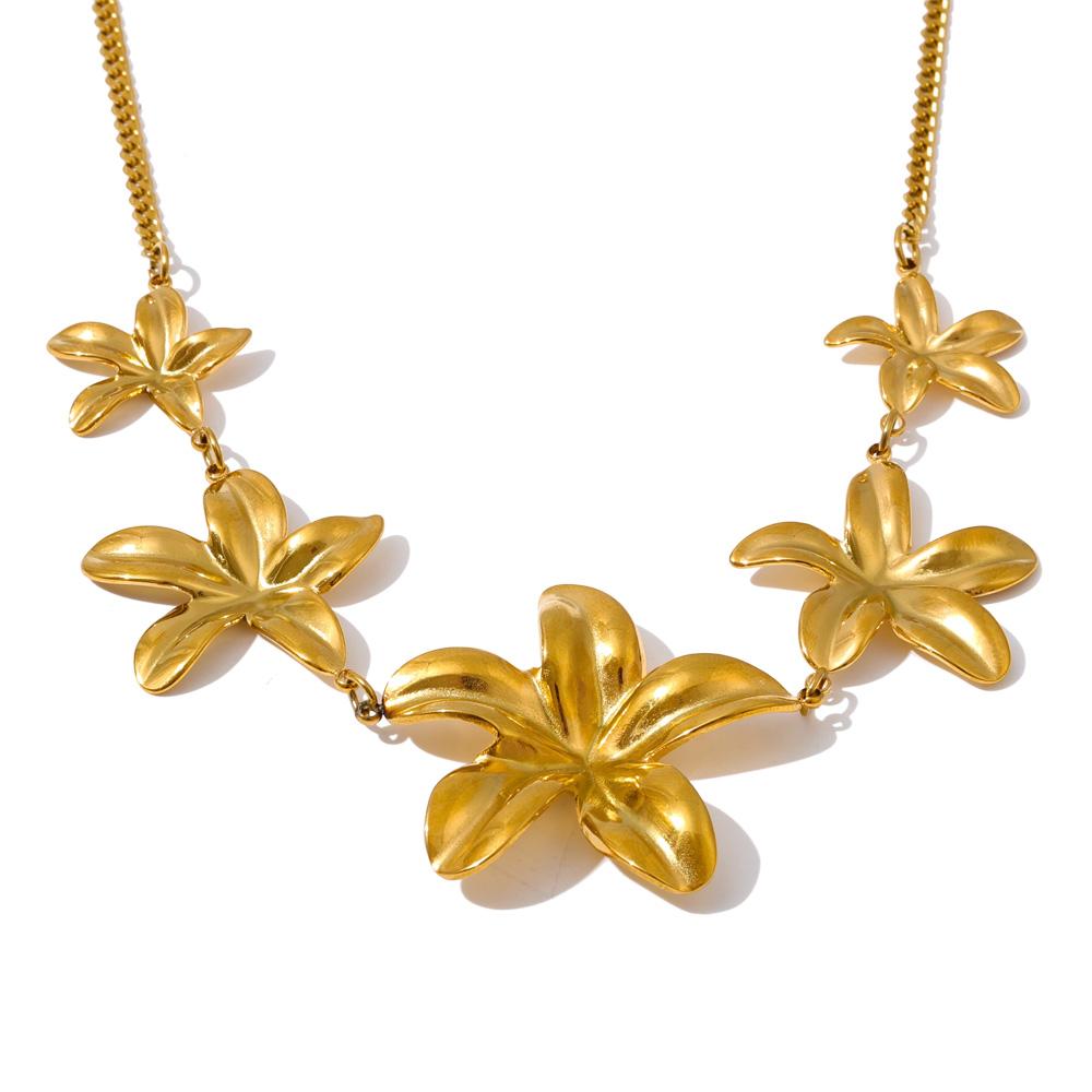 Yhpup Popular Stainless Steel Flower Pendant Chain Necklace Metal Tarnish Resistant Fashion Collar Jewelry PVD Plated Waterproof