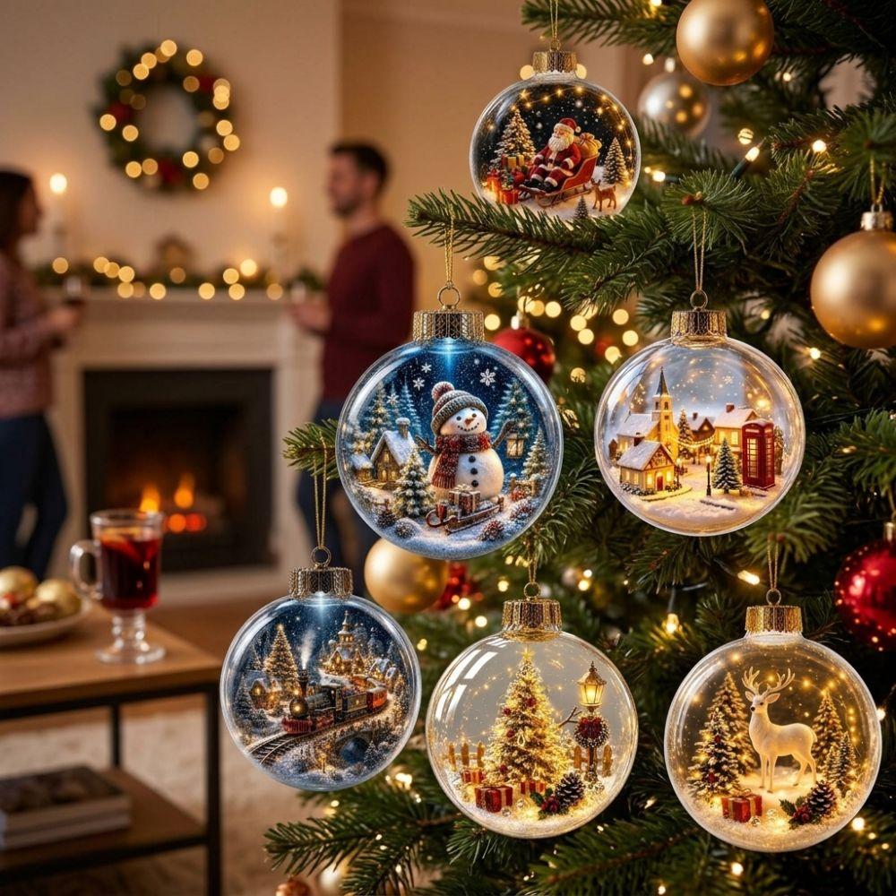 LED Lighted Glowing Christmas Scene Ball Ornament Christmas Spherical Pendant Festive Decor