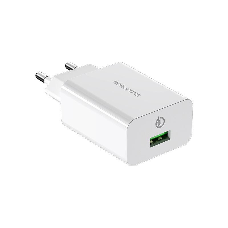 BOROFONE BA21A Быстрое зарядное устройство QC3.0 с вилкой EU - Универсальная однопортовая головка для зарядки мобильных устройств