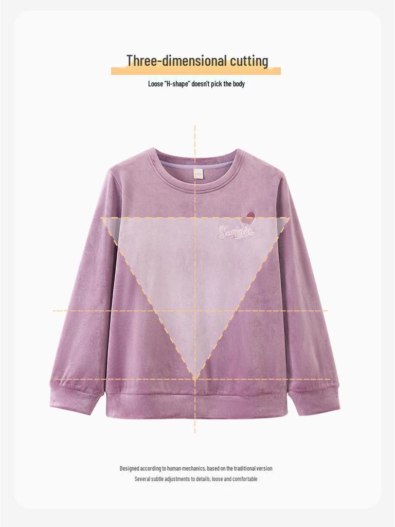 Женская зимняя пижама на флисовой подкладке – Толстый коралловый бархат, Теплый комплект домашней одежды большого размера