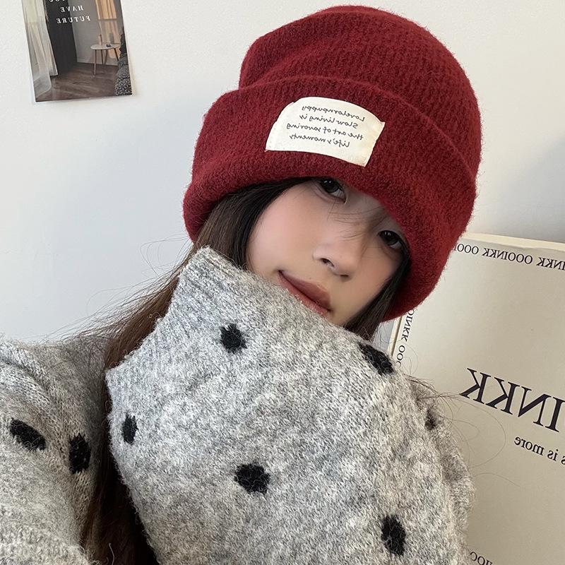 Корейская нишевая шапка-бини в стиле пэчворк однотонной расцветки: Теплая, Защищающая от холода, Осенне-зимняя, Стильная, Унисекс повязка на голову для более стройного вида лица.