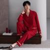 Мужской красный хлопковый пижамный комплект - С длинным рукавом, Длинные брюки, Повседневная домашняя одежда для осени/весны. Подходит для ношения на открытом воздухе.