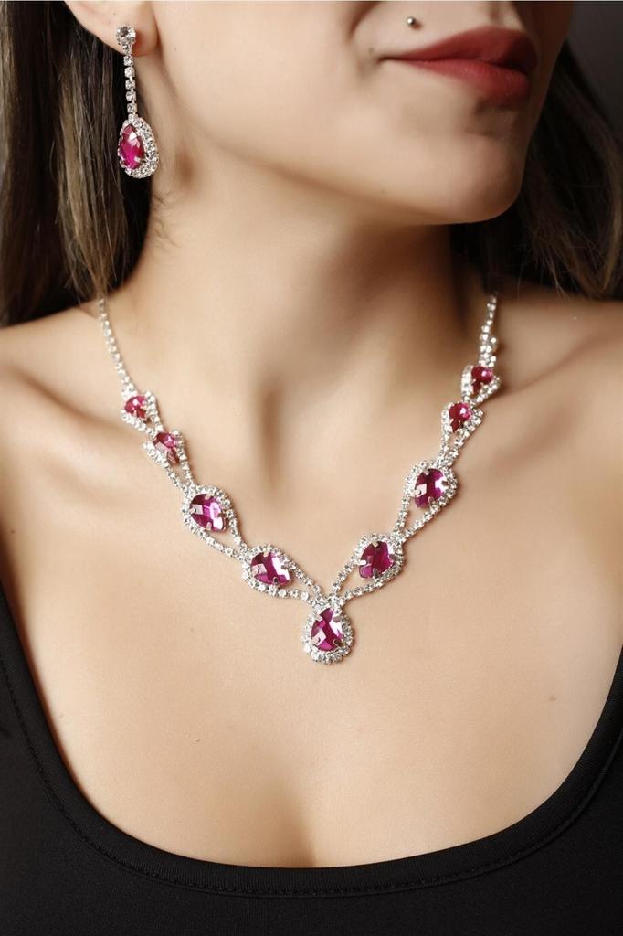 Посеребренный камень Хюррем, ожерелье и серьги, комплект для особых случаев, свадебный комплект, колье