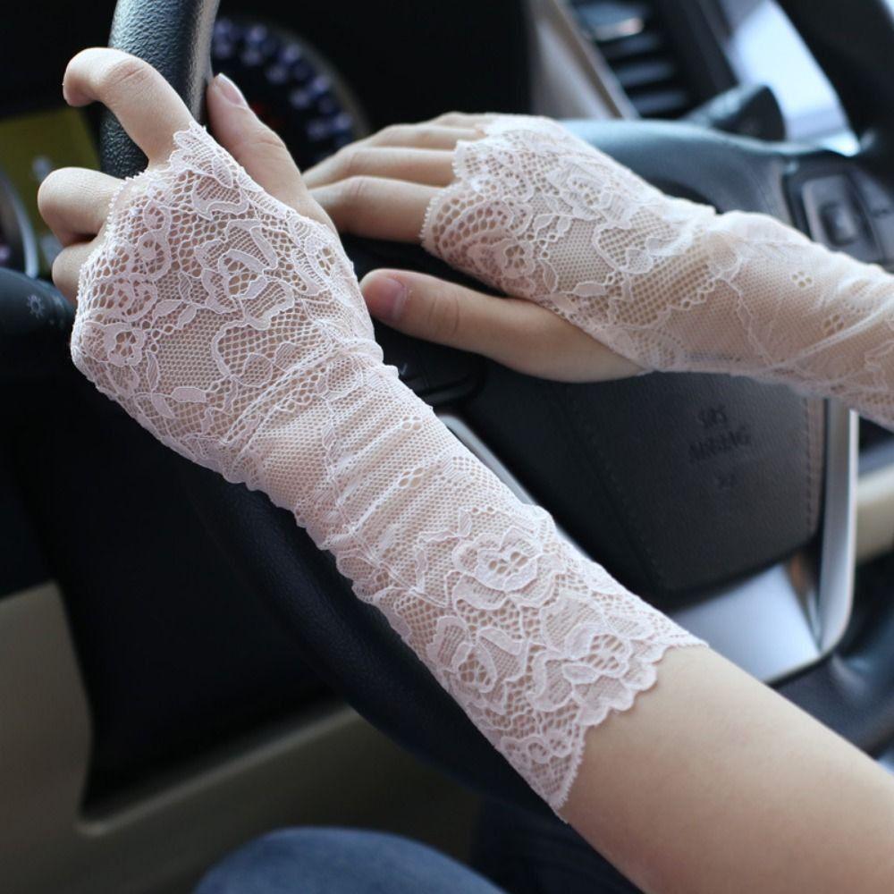 Thin Lace Half Finger Gloves 10/15/18/21cm Driving Gloves Elegant Women Sunscreen Gloves  Driving