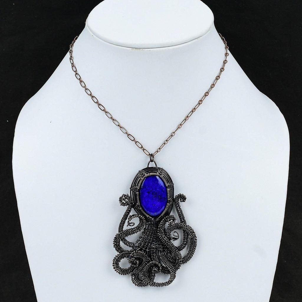 Lapis Lazuli Pendant Copper Wire Wrapped Pendant Handmade Octopus Pendant Copper Jewelry Gift For Her Gemstone Pendant Wire Wrapped Jewelry