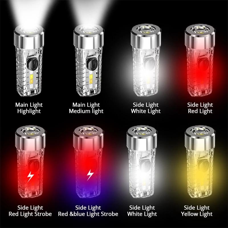 2022 Mini Keychain Flashlight USB Fast Charging Led Lights Waterproof Pocket Fluorescent Lamps Outdoor Warning Camping Flashlight