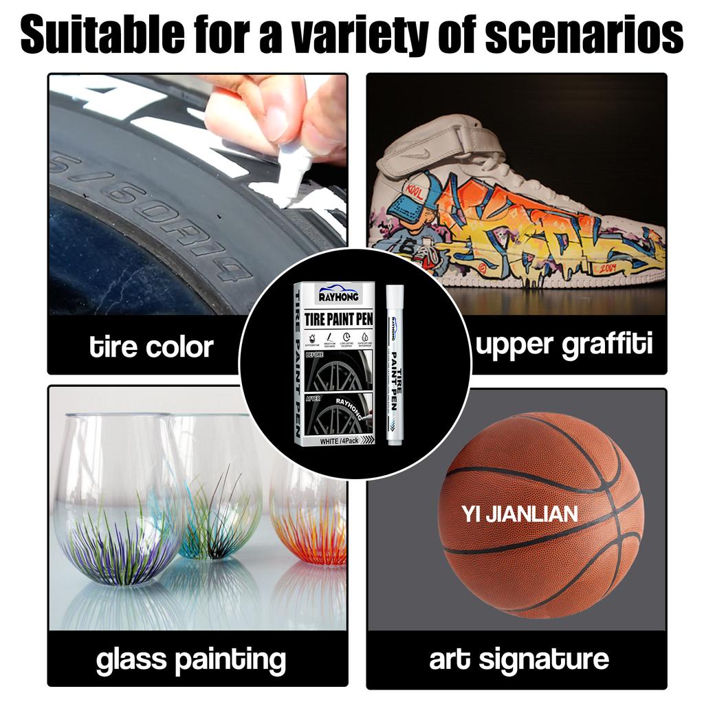 4 шт., ручка для рисования автомобиля, водостойкая ручка для автомобильных колес, масляная краска для шин, авто резиновый протектор шин, компакт-диск, металлический перманентный маркер для краски