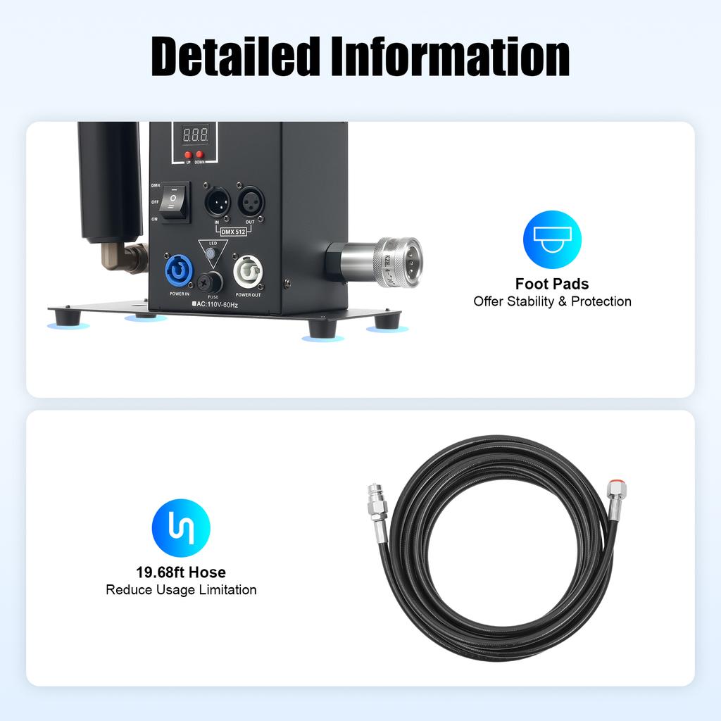 Двухсопловая машина CO2 для создания тумана, DMX512 и управление питанием, 150 Вт для сценических эффектов, создает дым высотой 6 м / 19,68 футов