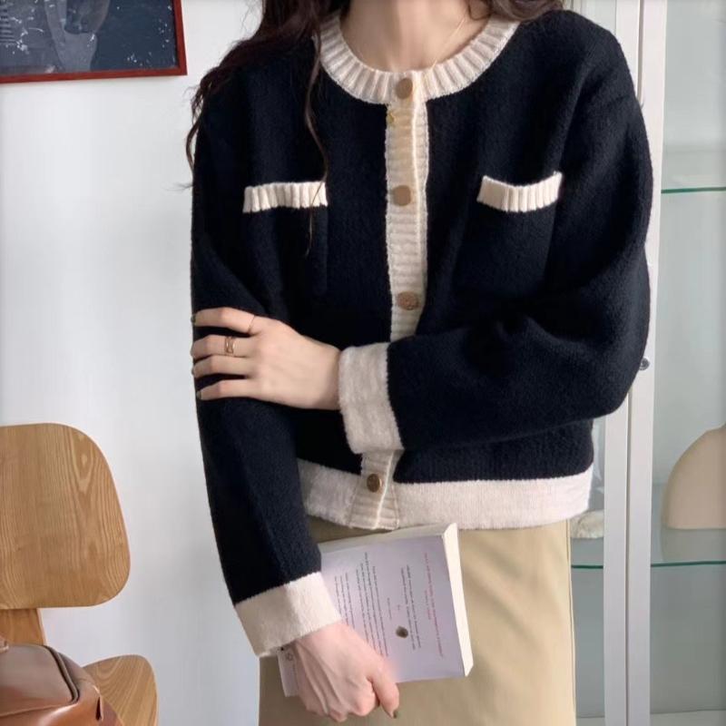 Осенний новый винтажный вязаный свитер с круглым вырезом, кардиганы для женщин, элегантный повседневный однотонный свободный вязаный кардиган, пальто для женщин, модные зимние свитера 25535