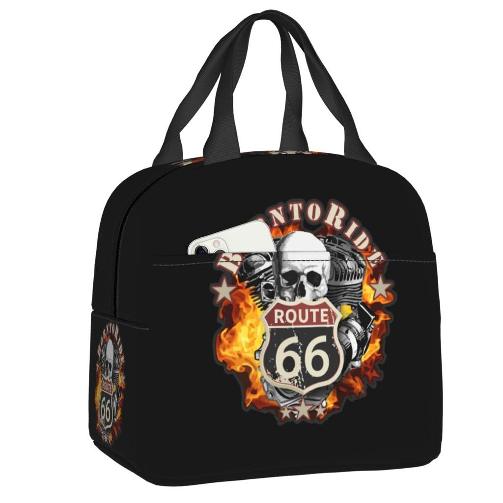 Custom Route 66 Mother Road Sexy PinUp Lunch Bag Men Women Cooler Warm Insulated Lunch Box for Adult Office