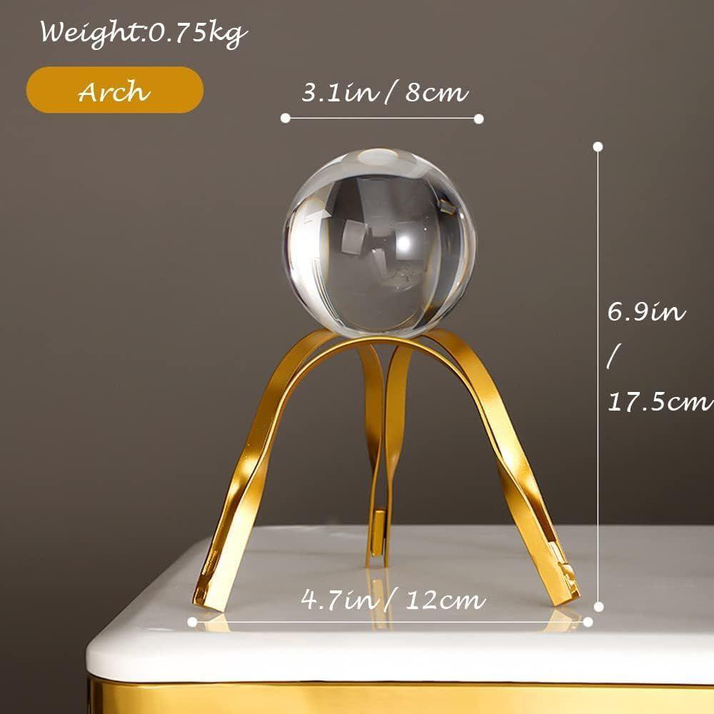 Clear Crystal Ball with Gold Art Deco Stand | Light Luxury Crystal Sphere for Photography, Ornaments, Bookcase Decor, Wedding, and Party