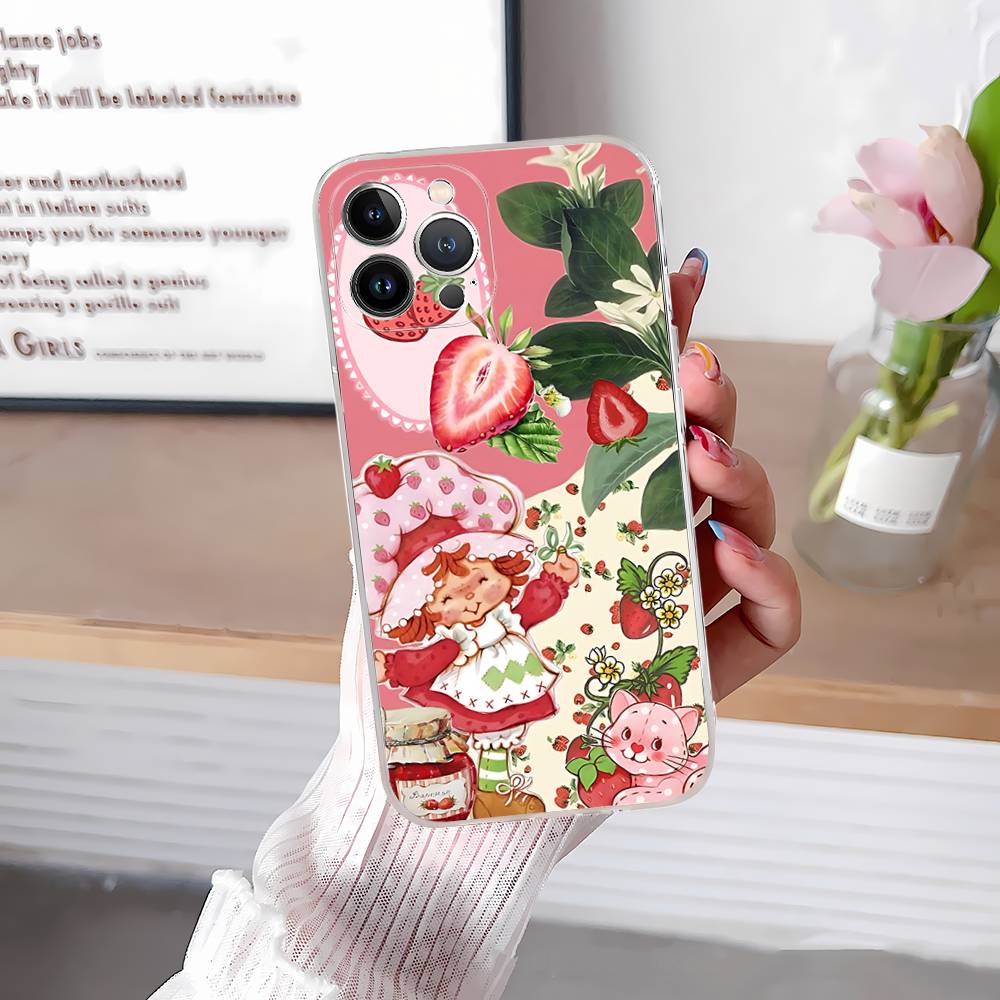 Девочка Розовый Клубничный S-Бисквитный Торт Для IPhone 17 16 15 14 13 12 11 Pro Max Plus Прозрачный Мягкий ТПУ Чехол для Телефона