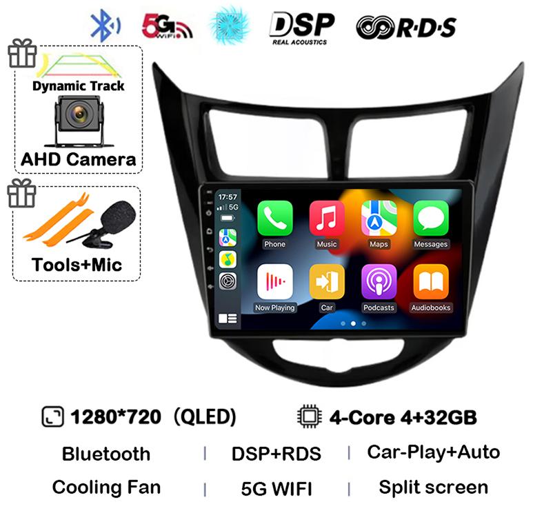 Android14 Carplay Auto для Hyundai Solaris Verna Accent 1 2010 2011 2012 2013 -2016 Мультимедийный автомобильный радиоплеер DSP Stereo 2 Din
