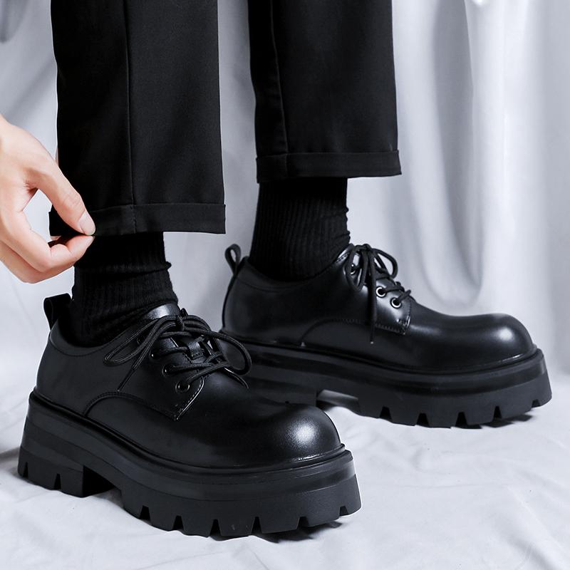 Fashion Men's Thick Soled Leather Shoes Classic Minimalist British Style Suit Business Leisure Office High Quality Derby Black Lace Up