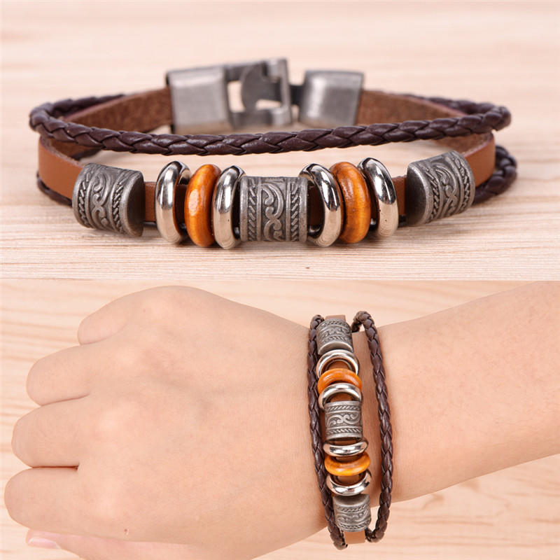 Ретро кожаный браслет мужской панк браслет ручной работы коричневый кожаный браслет