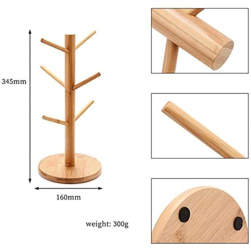PENGQIMM Bamboo Mug Tree, Wooden Cup Stand, Drainer, Drying Coffee Cup Holder, Kitchen Storage, Drinking Cup, Tea Cup, Coffee Cup, Drying Drainer, Mug