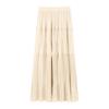 Women Maxi Skirt Elastic High Waist Flowy Hem Long Skirt Solid Color Splicing Design Slimming Skirt Daily Wear