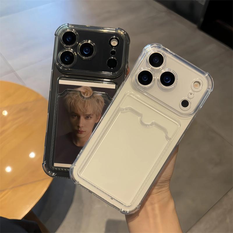 Ударопрочный Чехол-Карман с Отсеком для Карт Для iPhone 17 13 12 11 Pro Max 17 Air Прозрачные Чехлы Для iPhone 16 15 14 Plus Обложка