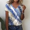 Summer V-neck 3D Color Block Printed Top Fashionable Casual Short Sleeved Women's T-shirts
