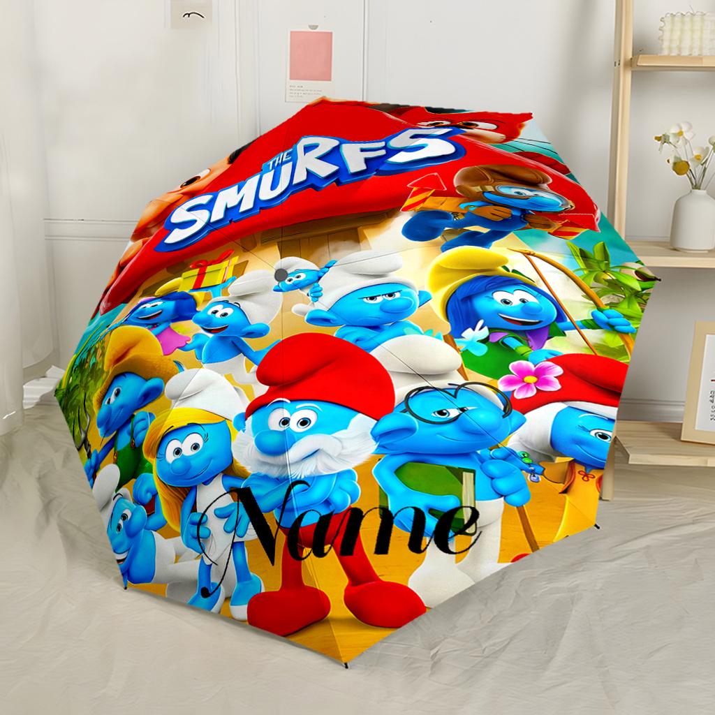 The Smurfs Adventure Automatic Umbrella Sturdy 8-Rib Shaft Lightweight All-Season Travel Outdoor Accessory Perfect Birthday Christmas Gift Idea