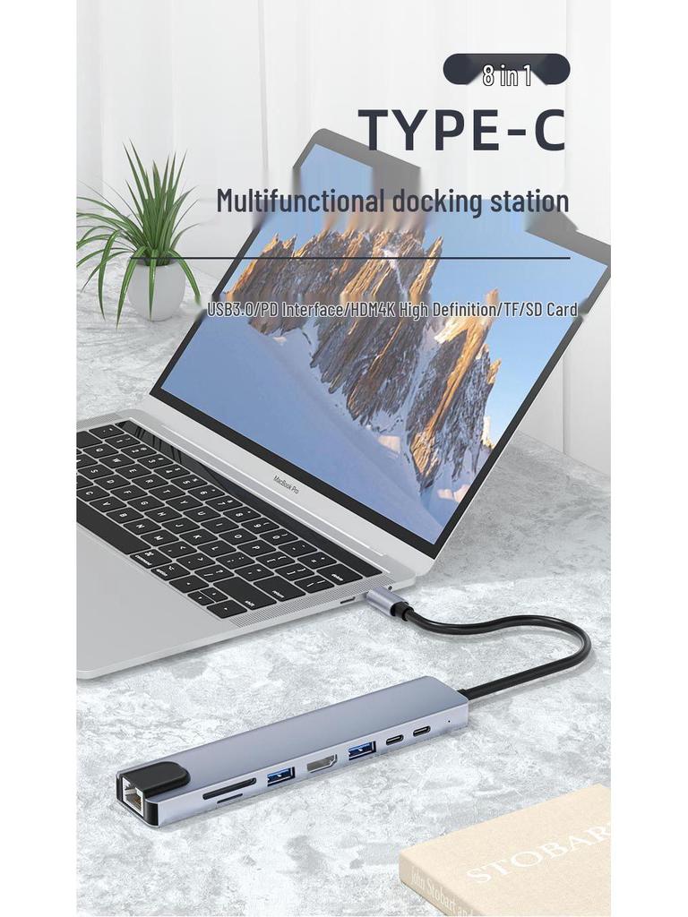 Multi-Function 8-in-1 USB-C Hub with Card Reader & Network Port