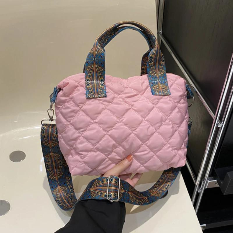 Женская широкая сумка через плечо с ремнем на осень/зиму, ромбовидная космическая хлопковая сумка на плечо, большая вместимость, универсальная сумка для покупок