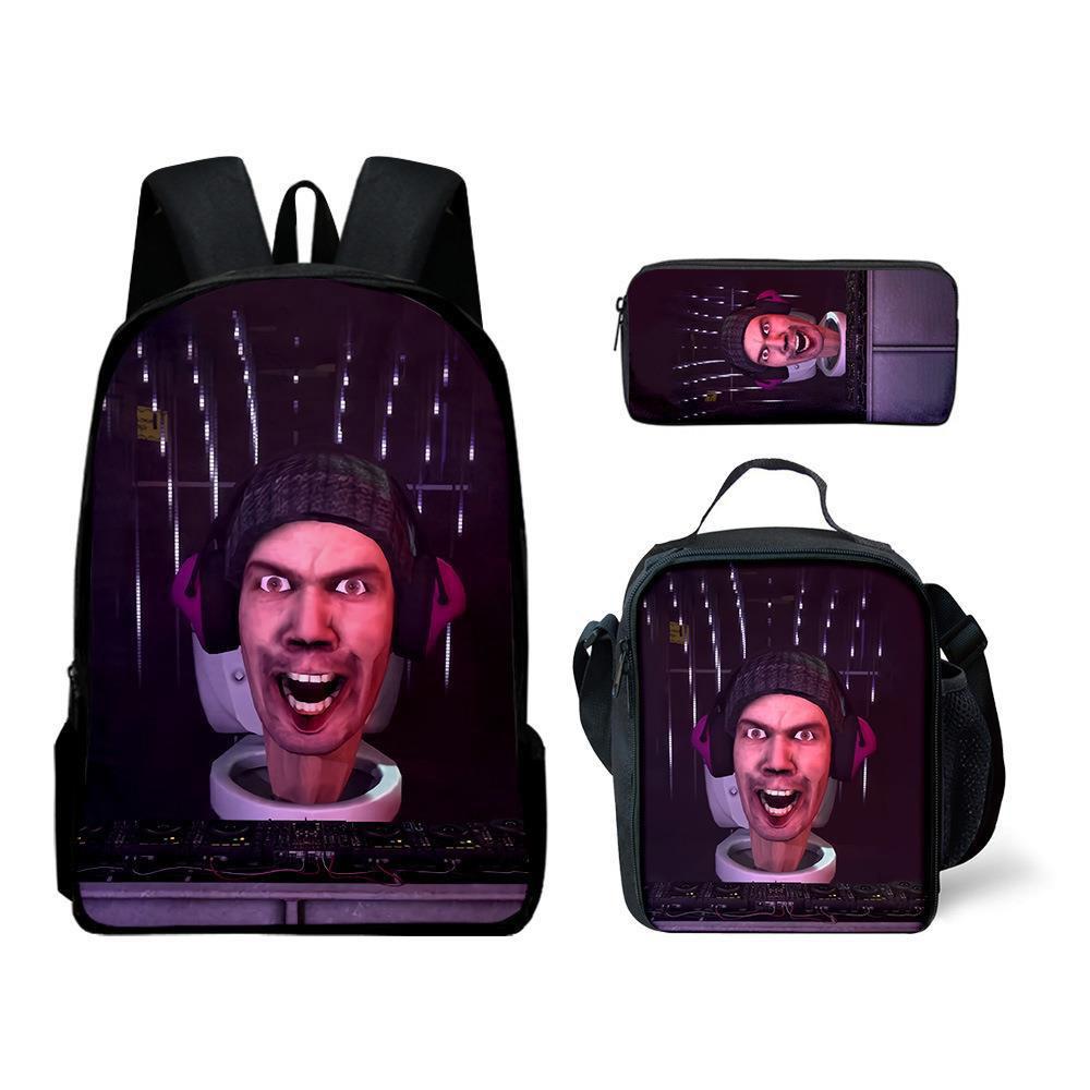 Skibidi toilet man schoolbag titan monitor man backpack satchel pencil case three-piece set