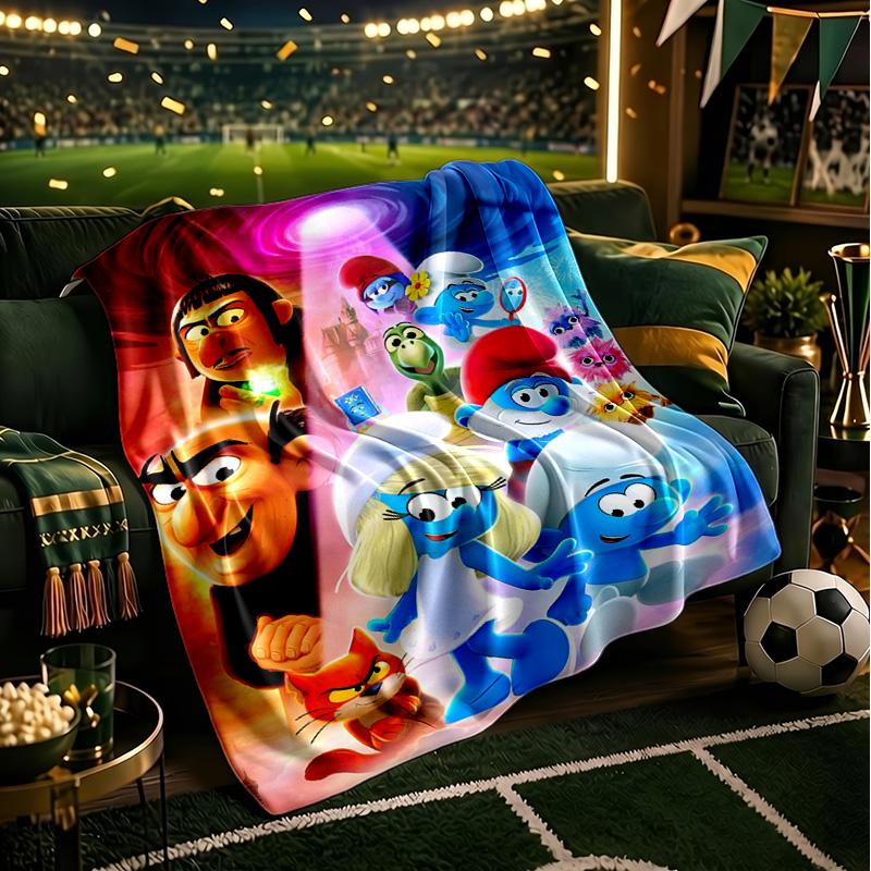 Blue Smur-f Characters Throws Blanket Flannel Blankets Plush for Couch Bed Gifts for Men Women Travel picnic blanket Christmas fan gifts