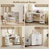 Folding Sewing Table With 2 Magnetic Doors Storage Shelf Lockable Wheels Space Saving White