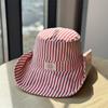 New Korean-style striped lace-up fisherman hat for women, summer large brim, UV protection, double-sided, versatile hiking hat